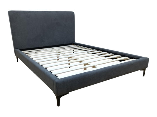 Cama Doble Prisma, Gris Oscuro, Madera Roble Tapizada