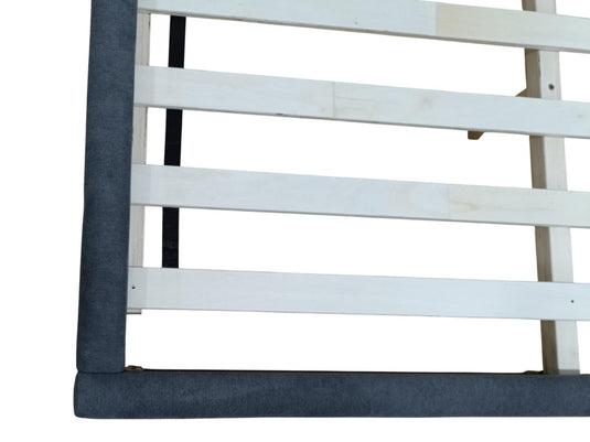 Cama Doble Prisma, Gris Oscuro, Madera Roble Tapizada