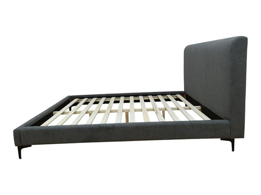 Cama Doble Prisma, Gris Oscuro, Madera Roble Tapizada