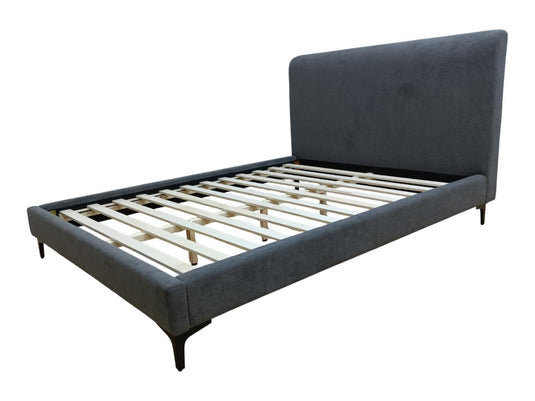 Cama Doble Prisma, Gris Oscuro, Madera Roble Tapizada