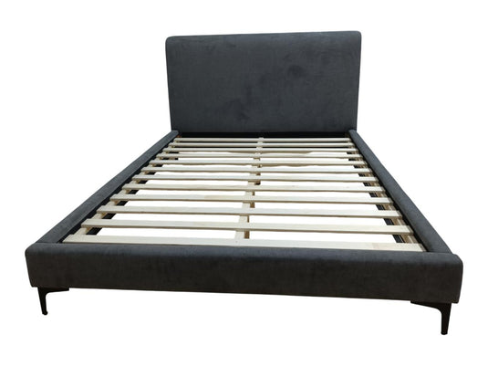 Cama Doble Prisma, Gris Oscuro, Madera Roble Tapizada