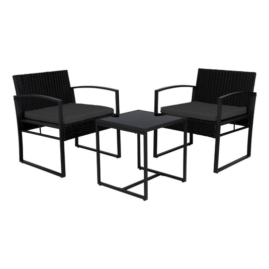 Juego de Sala Exterior Granate, Negro, con Marco de Acero Galvanizado Acabado En Polvo y Dos Sillas