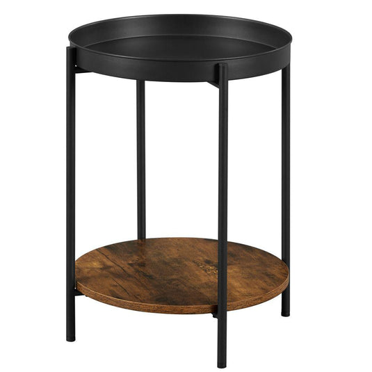 Mesa Auxiliar Tree, Negro y Roble, Ideal para Espacios Reducidos