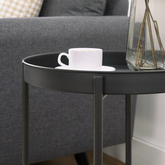 Mesa Auxiliar Tree, Negro y Roble, Ideal para Espacios Reducidos