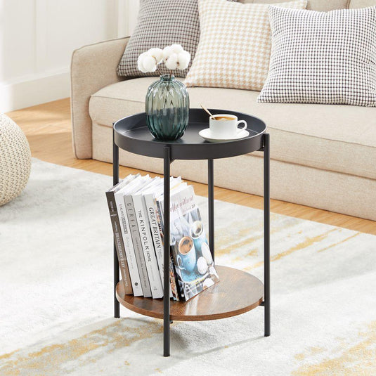 Mesa Auxiliar Tree, Negro y Roble, Ideal para Espacios Reducidos