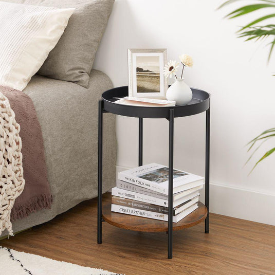 Mesa Auxiliar Tree, Negro y Roble, Ideal para Espacios Reducidos