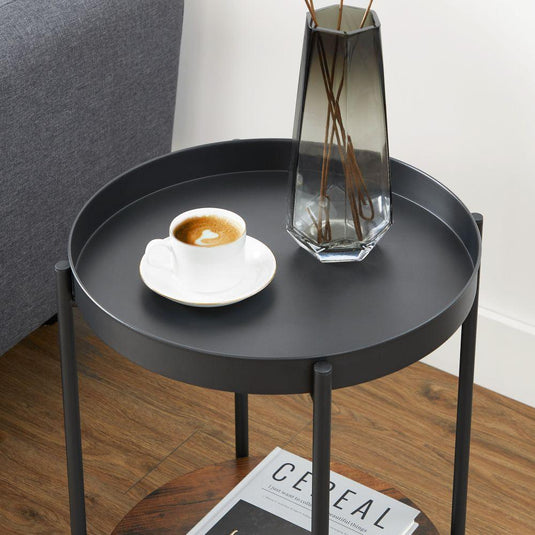 Mesa Auxiliar Tree, Negro y Roble, Ideal para Espacios Reducidos