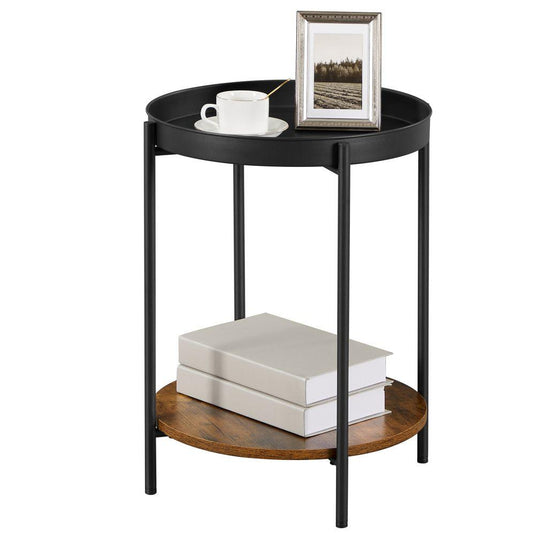 Mesa Auxiliar Tree, Negro y Roble, Ideal para Espacios Reducidos