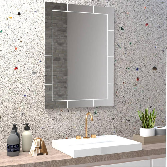 Espejo Rectangular Turin, Gris, con Diseño en Sandblasting