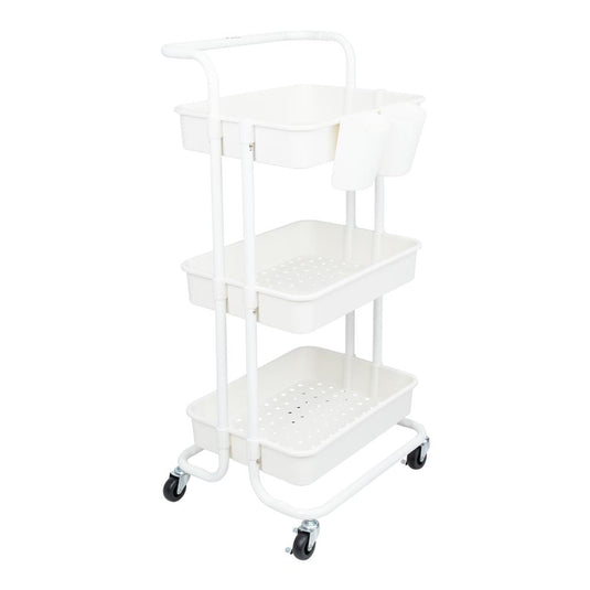 Mueble Auxiliar Multiusos Rolling, Blanco, con Tres niveles y Rodachines Para Su Fácil Desplazamiento
