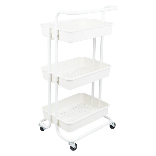 Mueble Auxiliar Multiusos Rolling, Blanco, con Tres Niveles y Rodachines para su Fácil Desplazamiento