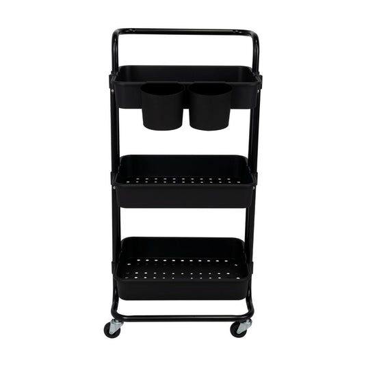 Mueble Auxiliar Multiusos Rolling, Negro, con Tres Niveles y Rodachines para su Fácil Desplazamiento