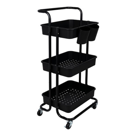 Mueble Auxiliar Multiusos Rolling, Negro, con Tres Niveles y Rodachines para su Fácil Desplazamiento