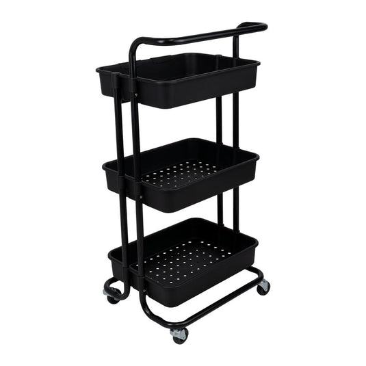 Mueble Auxiliar Multiusos Rolling, Negro, con Tres Niveles y Rodachines para su Fácil Desplazamiento