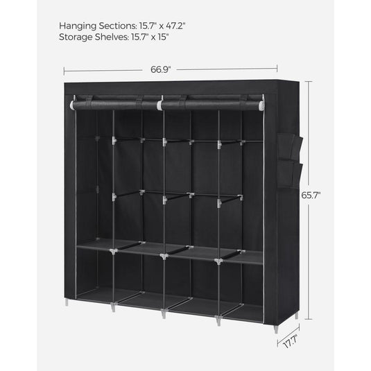 Clóset Portátil Garment, Negro, Variedad de Entrepaños en Tela