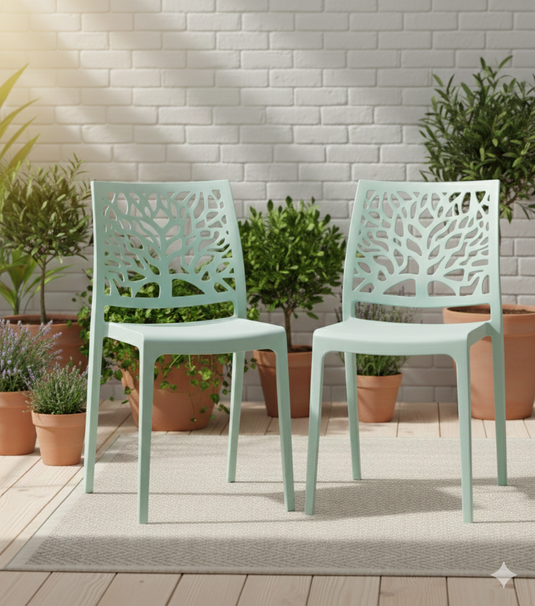 Silla Harlem, Azul Claro, con Espaldar en Forma de Árbol y Diseño Minimalista