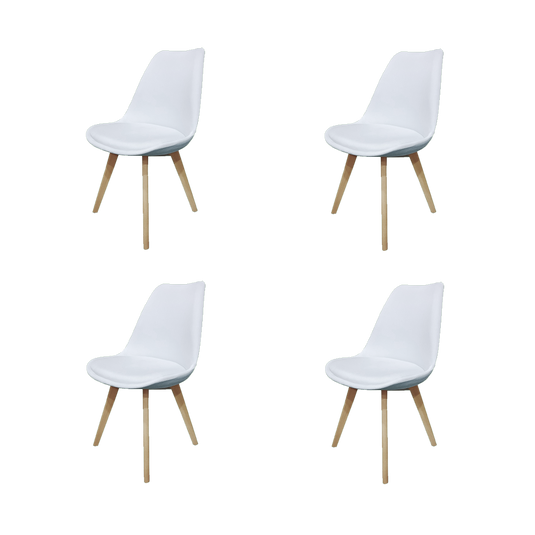 Kit de Cuatro Sillas Romero, Blanco y Café Claro, Cómodo Asiento y Patas en Madera