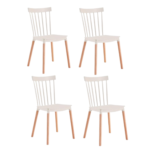 Set de 4 Sillas Jeicob, Blanco y Café Claro, Cómodo Asiento y Patas en Madera