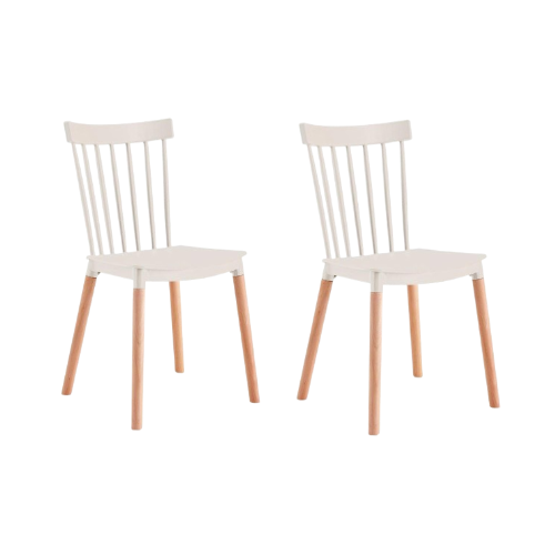 Kit de Dos Sillas Jeicob, Blanco y Café Claro, Cómodo Asiento y Patas en Madera
