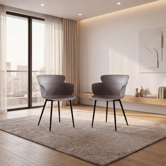 Set de 2 Sillas Miami con Brazos, Color Taupe, con Espaldar y Diseño Moderno