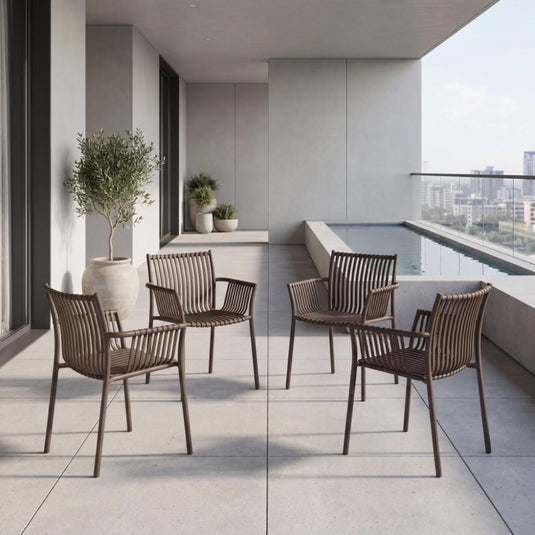 Set de 4 Sillas Madrid con Brazos, Color Taupe, con Espaldar y Diseño Moderno