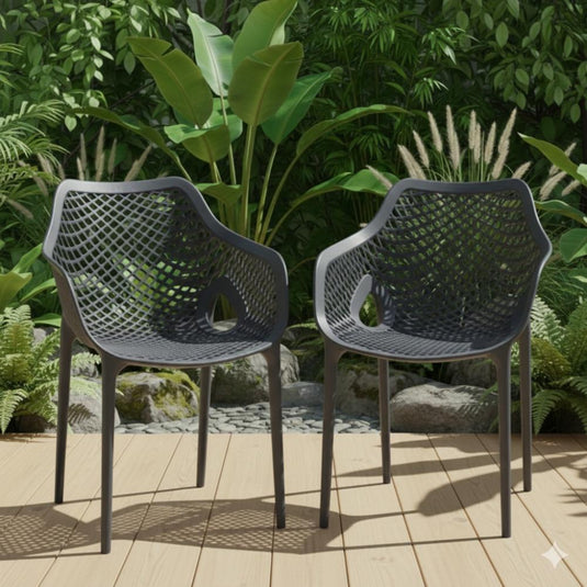 Set de 4 Sillas con Brazos Miame, Gris Oscuro, con Espaldar y Diseño Moderno
