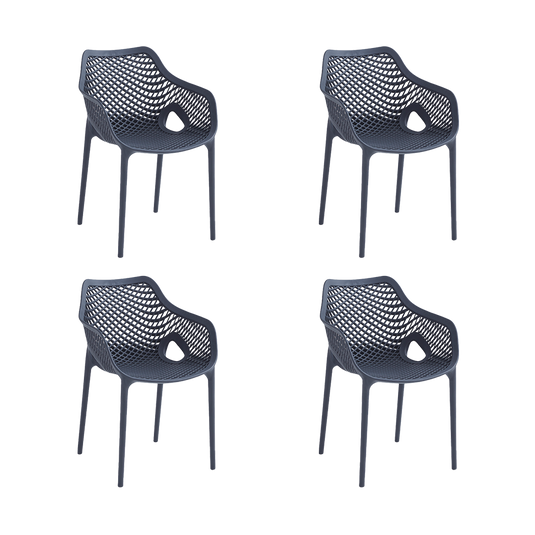 Set de 4 Sillas con Brazos Miame, Gris Oscuro, con Espaldar y Diseño Moderno