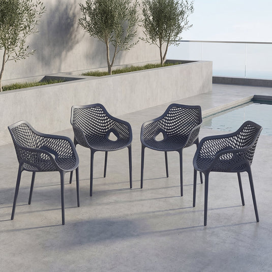 Set de 4 Sillas con Brazos Miame, Gris Oscuro, con Espaldar y Diseño Moderno