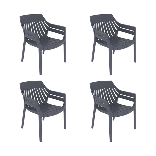 Set de 4 Sillas con Brazos Arena, Gris Oscuro, con Espaldar y Diseño Moderno
