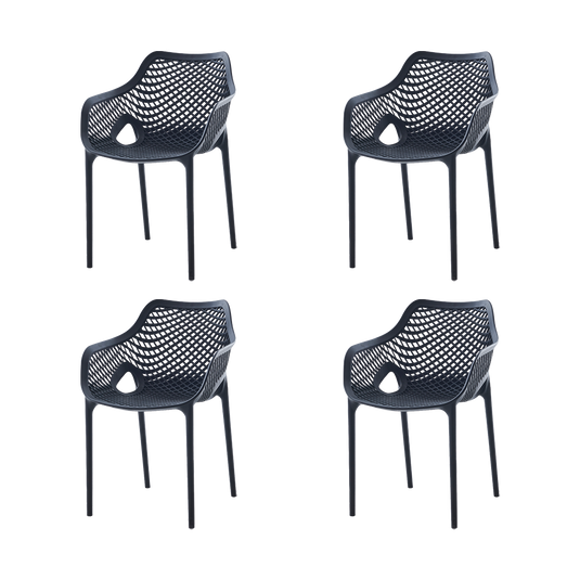 Set de 4 Sillas con Brazos Miame, Negro, con Espaldar y Diseño Moderno