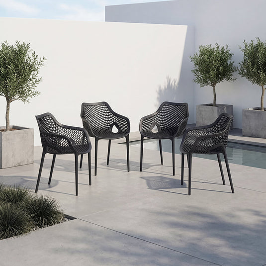 Set de 4 Sillas con Brazos Miame, Negro, con Espaldar y Diseño Moderno