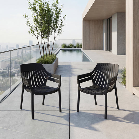 Set de 2 Sillas con Brazos Arena, Negro, con Espaldar y Diseño Moderno