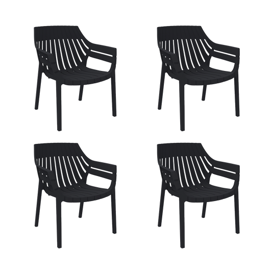 Set de 4 Sillas con Brazos Arena, Negro, con Espaldar y Diseño Moderno