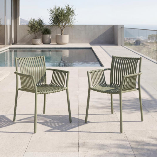 Set de 2 Sillas Madrid con Brazos, Color Verde Olivo, con Espaldar y Diseño Moderno