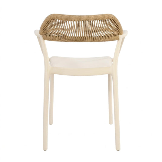 Silla con Brazos Bombay, Taupe Claro y Beige, con Espaldar en Cuerdas y Diseño Moderno