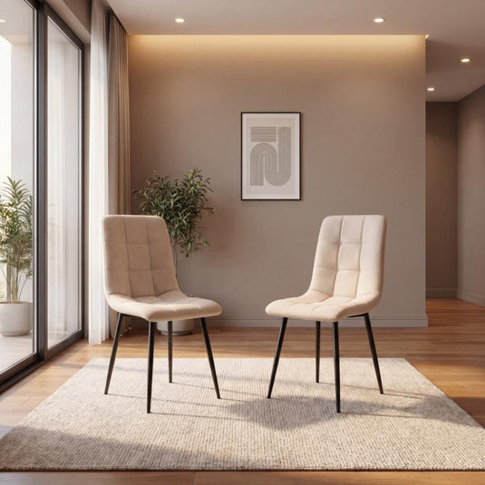 Set de 2 Sillas de Comedor Flex, Color Beige, con Espaldar y Diseño Moderno