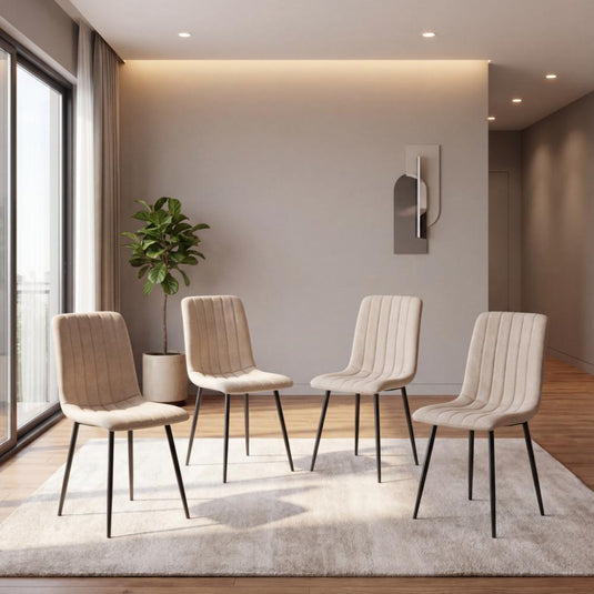 Set de 4 Sillas de Comedor Lusitano, Beige, con Espaldar y Diseño Moderno