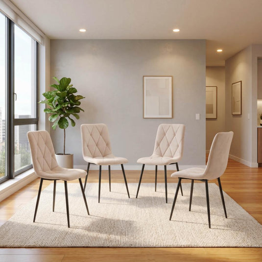 Set de 4 Sillas de Comedor Napoles, Beige, con Espaldar y Diseño Moderno