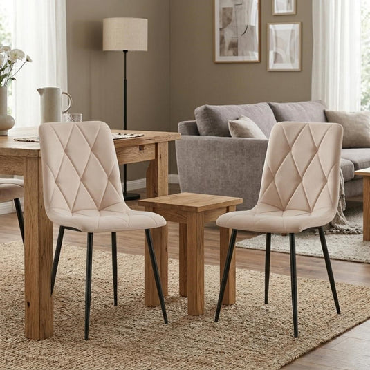 Set de 4 Sillas de Comedor Napoles, Beige, con Espaldar y Diseño Moderno