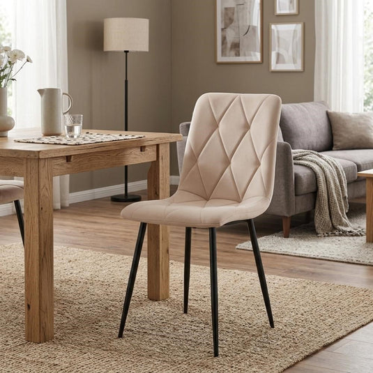 Set de 4 Sillas de Comedor Napoles, Beige, con Espaldar y Diseño Moderno
