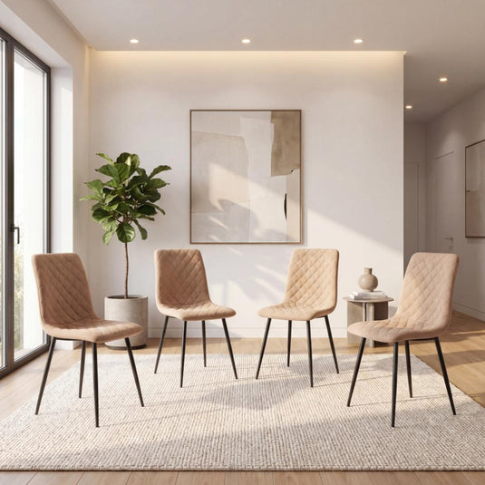 Set de 4 Sillas de Comedor Loretto, Café, con Espaldar y Diseño Moderno