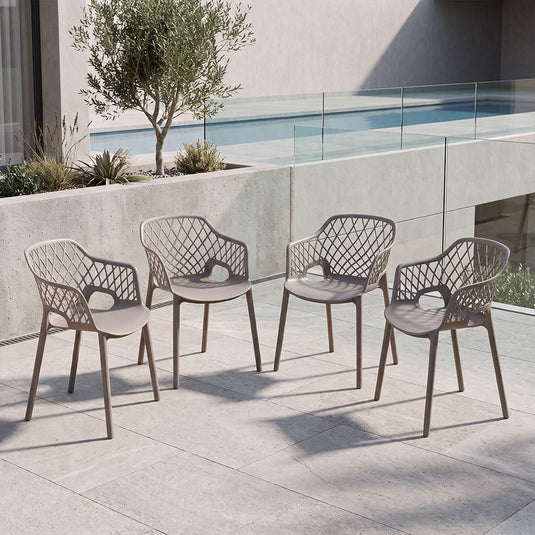 Set de 4 Sillas con Brazos Casablanca, Taupe, con Espaldar en Diamantes y Estilo Moderno