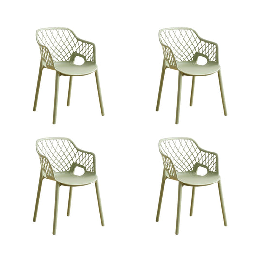 Set de 4 Sillas con Brazos Casablanca, Verde Olivo, con Espaldar en Diamantes y Estilo Moderno
