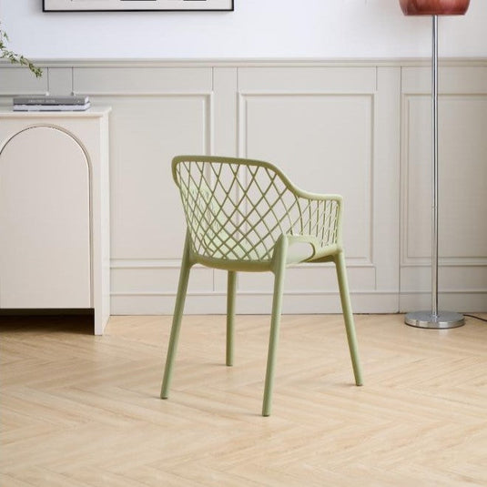 Set de 4 Sillas con Brazos Casablanca, Verde Olivo, con Espaldar en Diamantes y Estilo Moderno