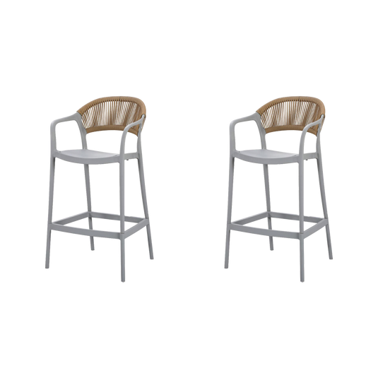 Silla para Bar Bali, Gris, Con espaldar en cuerdas y diseño Moderno X2