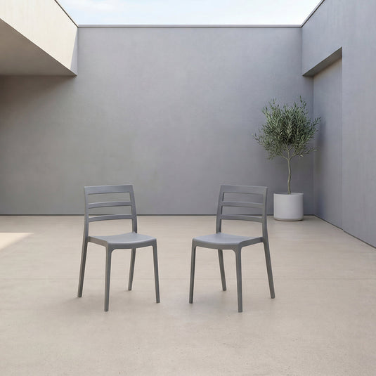 Set de 2 Sillas New York, Gris Oscuro, con Espaldar en Líneas y Diseño Minimalista