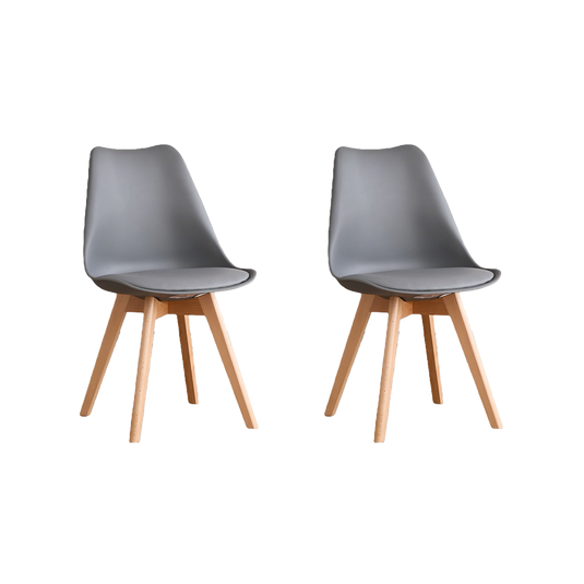 Set de 2 Sillas Fyn, Gris Oscuro, Diseño Minimalista con Espaldar, Cojín y Patas de Madera