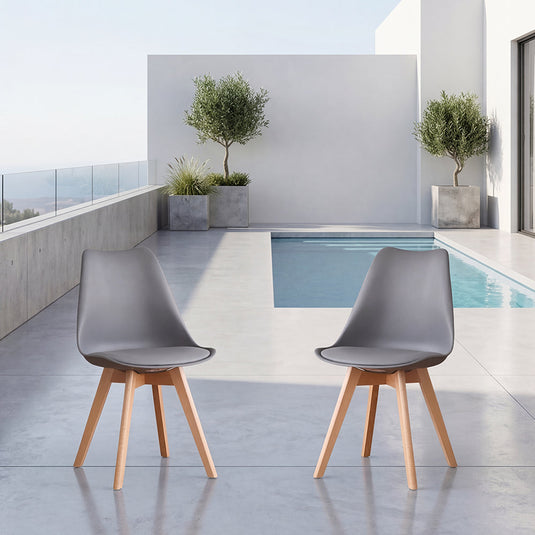 Set de 2 Sillas Fyn, Gris Oscuro, Diseño Minimalista con Espaldar, Cojín y Patas de Madera
