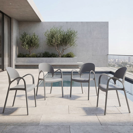 Set de 4 Sillas Bremen, Gris Oscuro, con Espaldar, Reposa Brazos y Diseño Minimalista