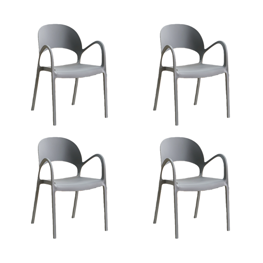 Set de 4 Sillas Bremen, Gris Oscuro, con Espaldar, Reposa Brazos y Diseño Minimalista